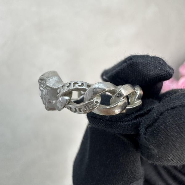 Versace 中古女王頭麻花卷銀飾戒指 