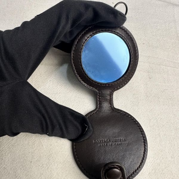 BV 中古咖啡色小編織鏡子鑰匙圈吊飾 