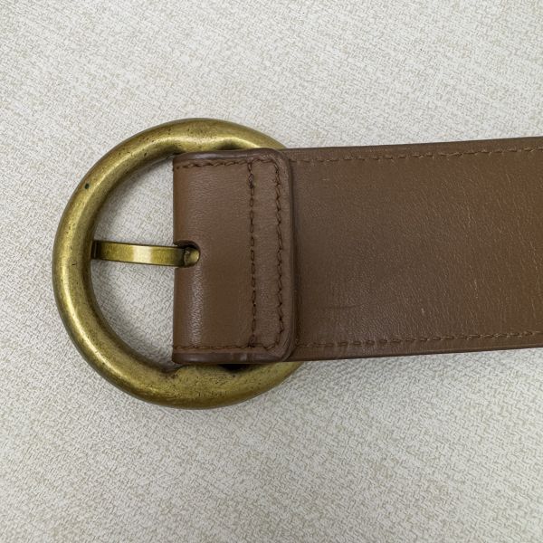 Bottega Veneta 金色圓頭 棕色編織 皮帶 腰帶 
