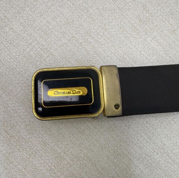 DIOR 金x黑頭 黑皮革 皮帶 腰帶 