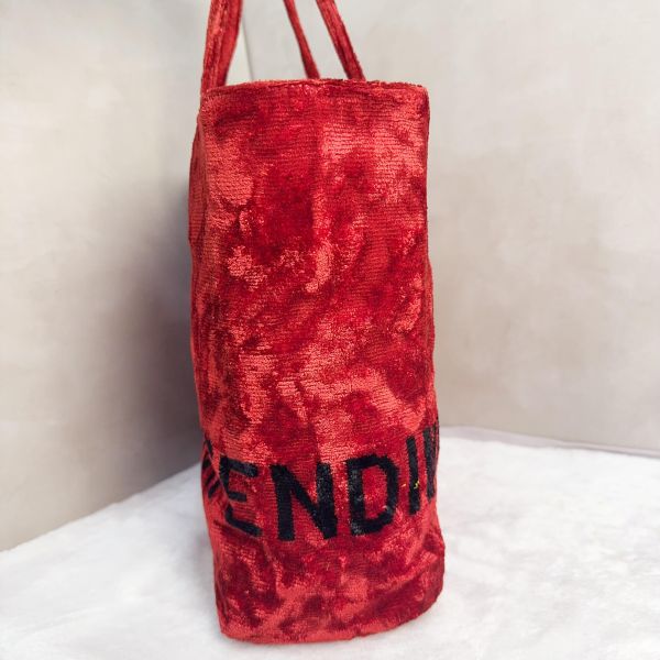 Fendi 復古紅絨面字母托特包 