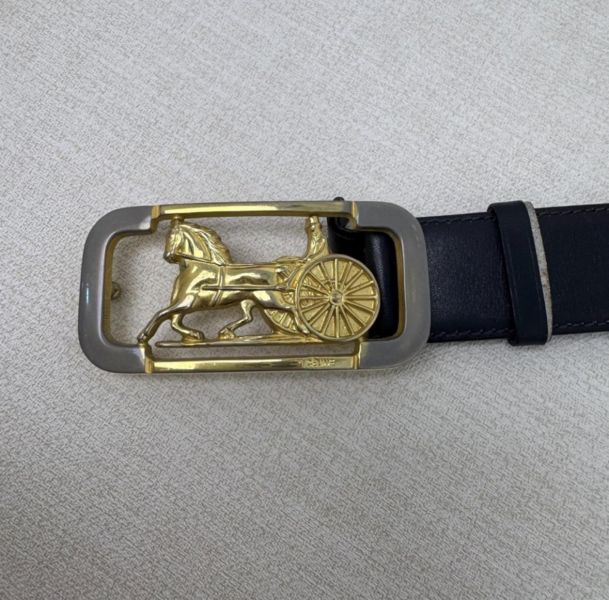 Celine 金x銀馬車頭 黑皮革 皮帶 腰帶 