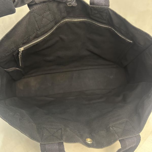 Hermès 黑色帆布拼皮革手提包 