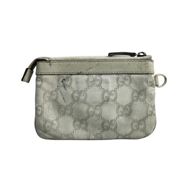 GUCCI 中古米色壓印老花一字拉鍊零錢包卡包 