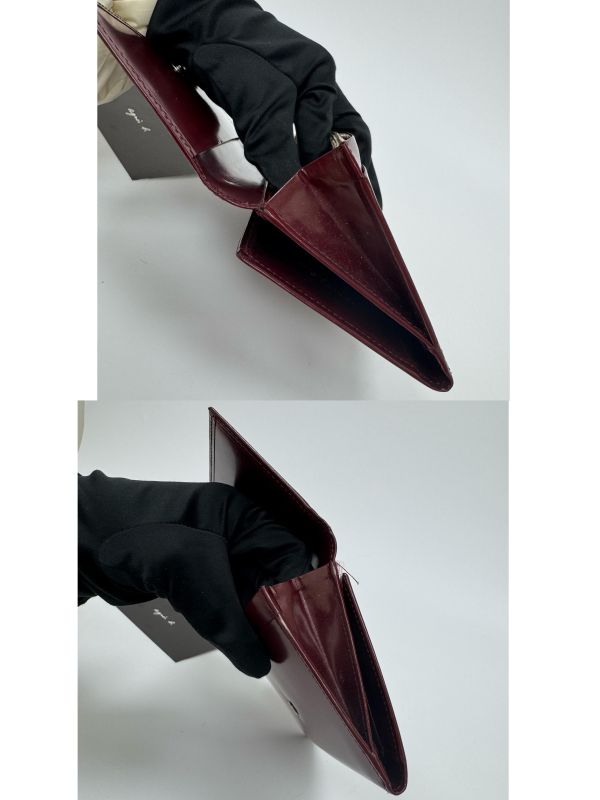 Agnes B酒紅色漆皮長夾 