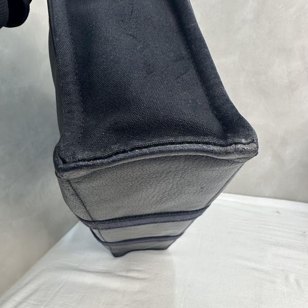 Hermès 黑色帆布拼皮革手提包 