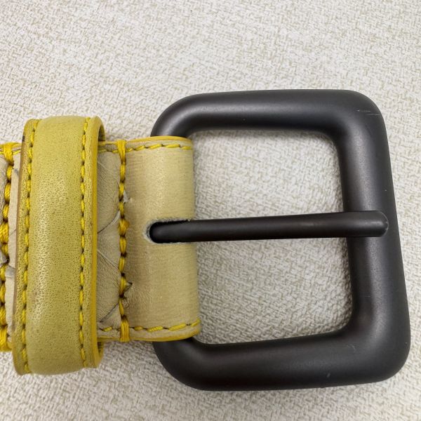 Bottega Venetia 黃 編織銀頭 皮帶 腰帶 