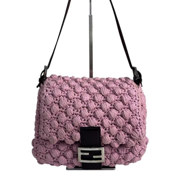 Fendi 粉色勾織 Baguette 肩背包 