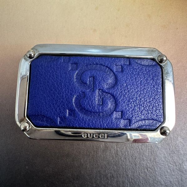 Gucci藍色 GG 壓花皮革金屬配件 