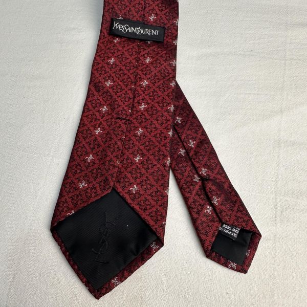 YSL Saint Laurent紅色復古印花領帶 領結 絲綢（中古） 