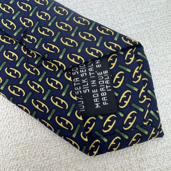FENDI 藍綠 領帶 領結 絲綢（中古） 