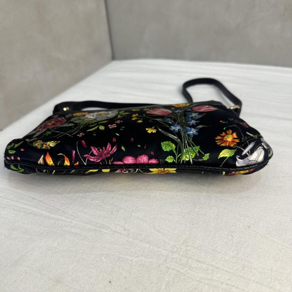 Gucci Flora Pochette Mini 中古蜥蜴皮緞面花卉琉璃小蜜蜂麻將包 