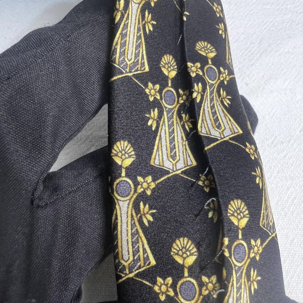 Lanvin 黑色復古風幾何圖案領帶 領結 絲綢（中古） 