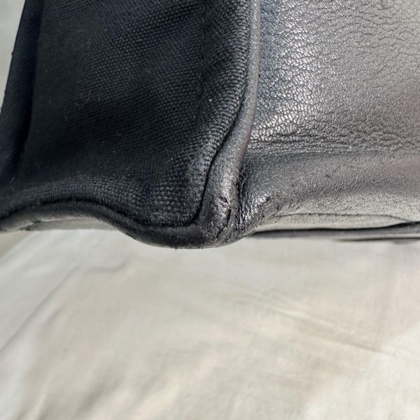 Hermès 黑色帆布拼皮革手提包 