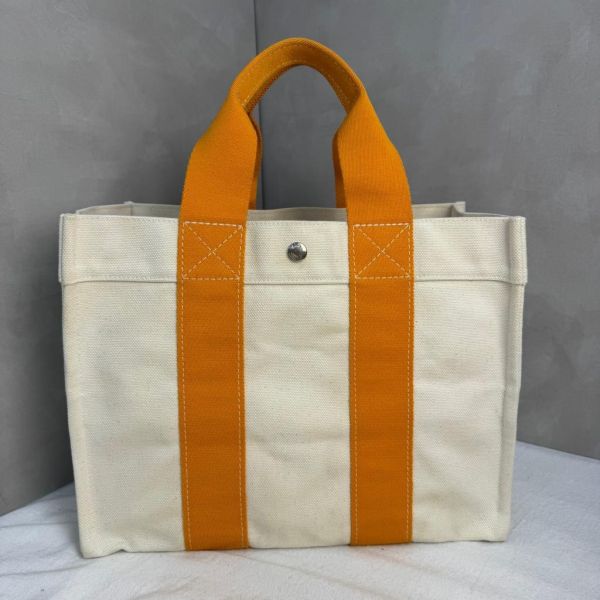 Hermès Herbag Cabas 橘色提把帆布托特包 
