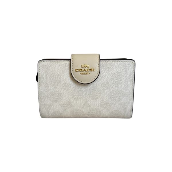 Coach 米白中型拉鍊零錢包 