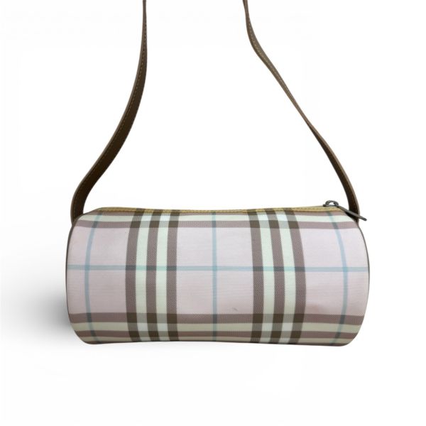 Burberry 粉色格紋圓筒包 