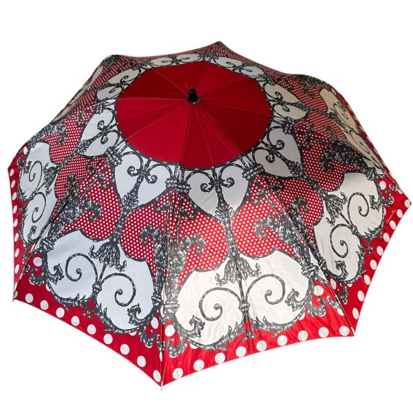 Dior 迪奧 法式復古 巴洛克風 紅白點點 華麗遮陽傘/雨傘 