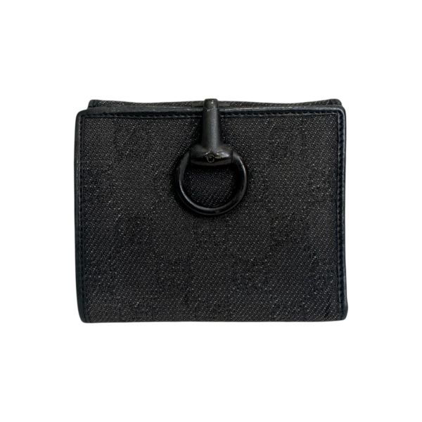 Gucci 中古黑色馬銜扣老花領錢袋短夾 