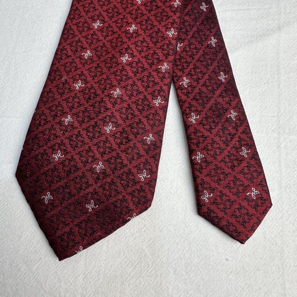 YSL Saint Laurent紅色復古印花領帶 領結 絲綢（中古） 