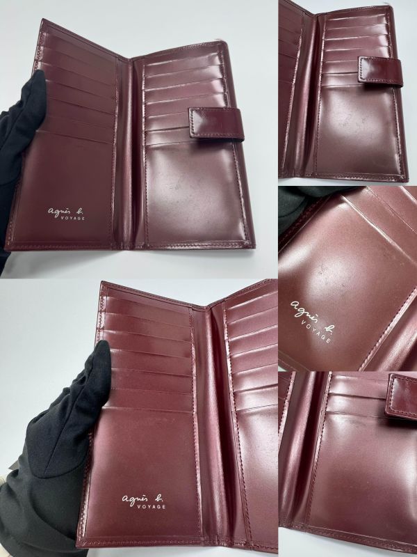 Agnes B酒紅色漆皮長夾 