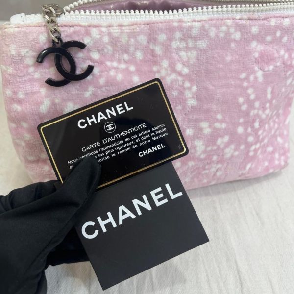 Chanel 粉色毛絨 化妝包 