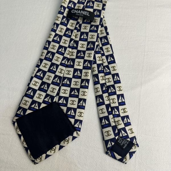 Chanel 帆船雙C 領帶 領結 絲綢 義大利製（中古） 