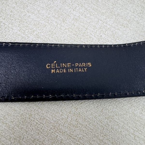 Celine 金x銀馬車頭 黑皮革 皮帶 腰帶 