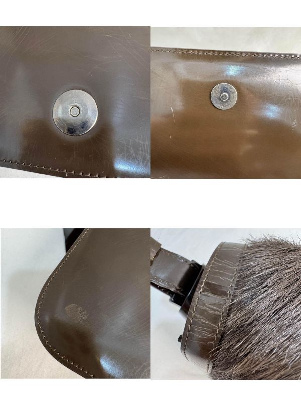 Celine 賽琳 皮草漆皮肩背包 