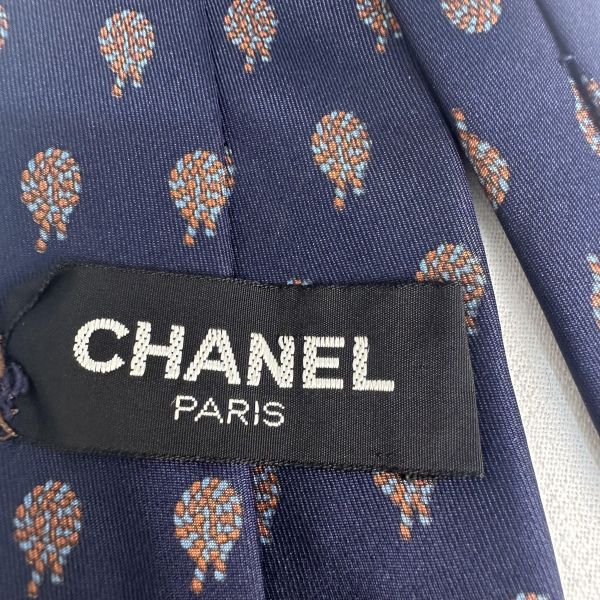 Chanel 藏青色花紋圖案領帶 領結 絲綢（中古） 