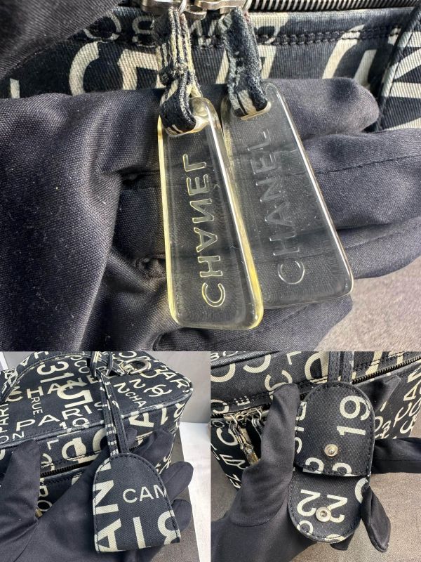 CHANEL 黑白字母塗鴉帆布肩背手提化妝箱* 