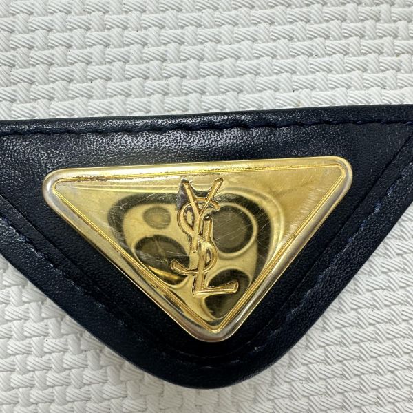 YSL Vintage 中古白色編織皮革信封斜背包包 