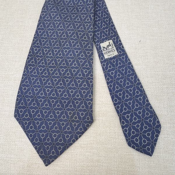 Hermes 藍 領帶 領結 絲綢（中古） 