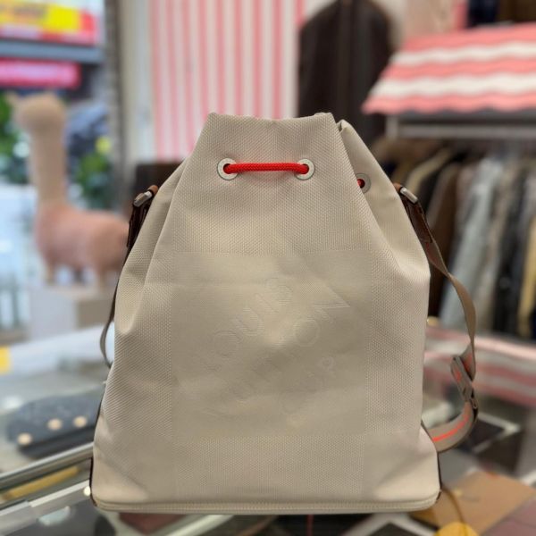 Louis Vuitton Damier geant vintage 螢光橘線條縮口水桶包 