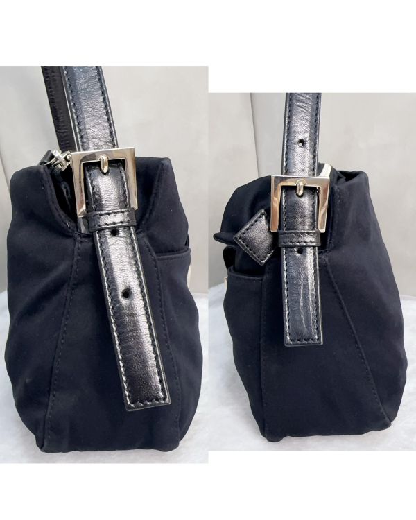 Fendi Mamma Baguette 黑色帆布肩背包 