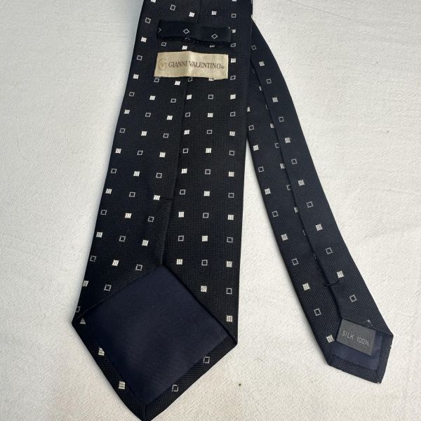 VALENTINO 范倫鐵諾 黑色白方格領帶 領結 絲綢（中古） 