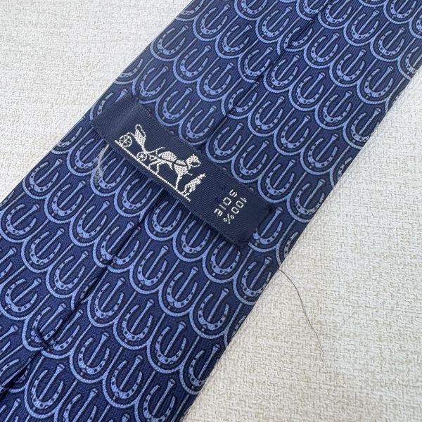HERMES 藍 馬蹄圖案 領帶 領結 絲綢（中古） 