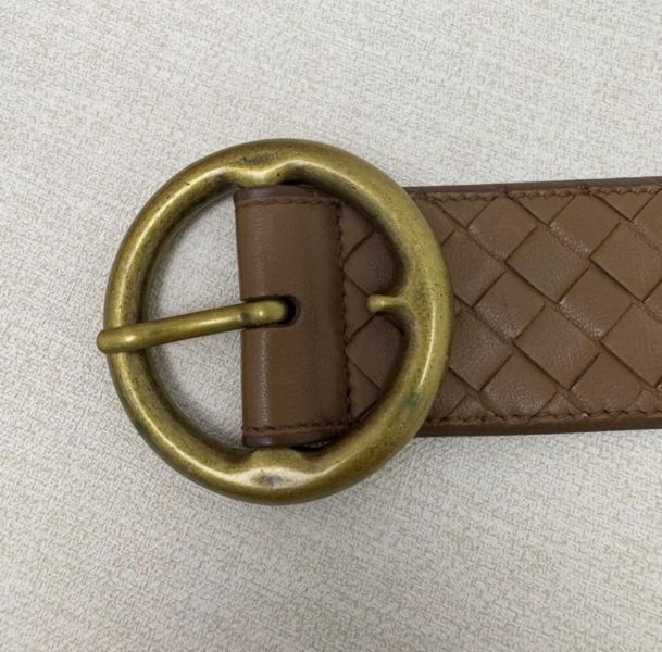 Bottega Veneta 金色圓頭 棕色編織 皮帶 腰帶 