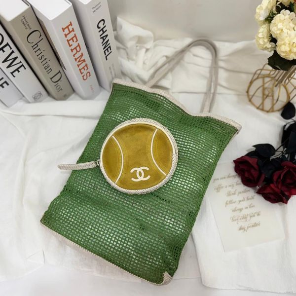 Chanel 綠色網球網兜單肩包 