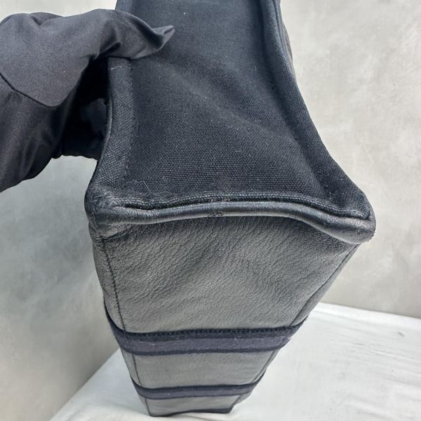 Hermès 黑色帆布拼皮革手提包 