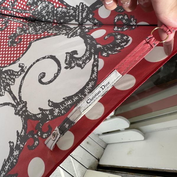 Dior 迪奧 法式復古 巴洛克風 紅白點點 華麗遮陽傘/雨傘 
