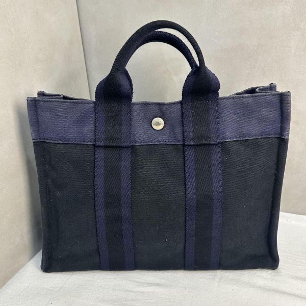 Hermès 中古紫拼黑小號帆布手袋 