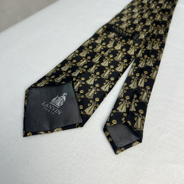 Lanvin 黑色復古風幾何圖案領帶 領結 絲綢（中古） 