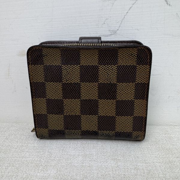Louis Vuitton 棋盤格拉鏈零錢包兩折短夾 
