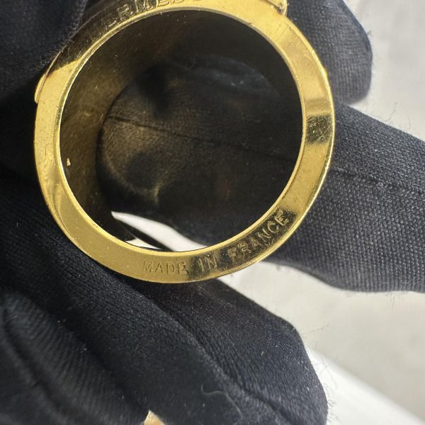 Hermes 中古金鎖頭橘皮絲巾釦戒指 