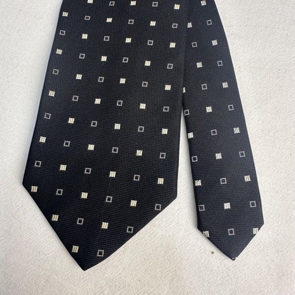 VALENTINO 范倫鐵諾 黑色白方格領帶 領結 絲綢（中古） 