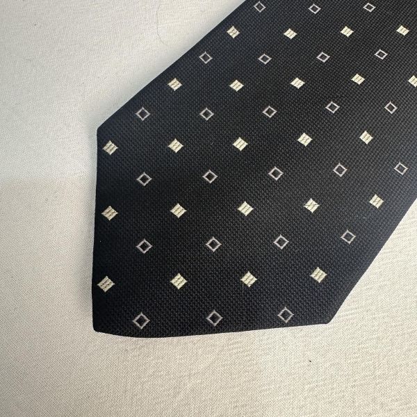 VALENTINO 范倫鐵諾 黑色白方格領帶 領結 絲綢（中古） 