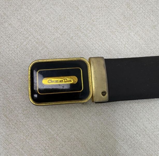 DIOR 金x黑頭 黑皮革 皮帶 腰帶 