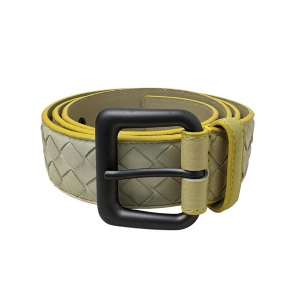 Bottega Venetia 黃 編織銀頭 皮帶 腰帶 