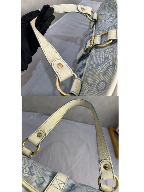 Celine 藍色凱旋門帆布手提包 